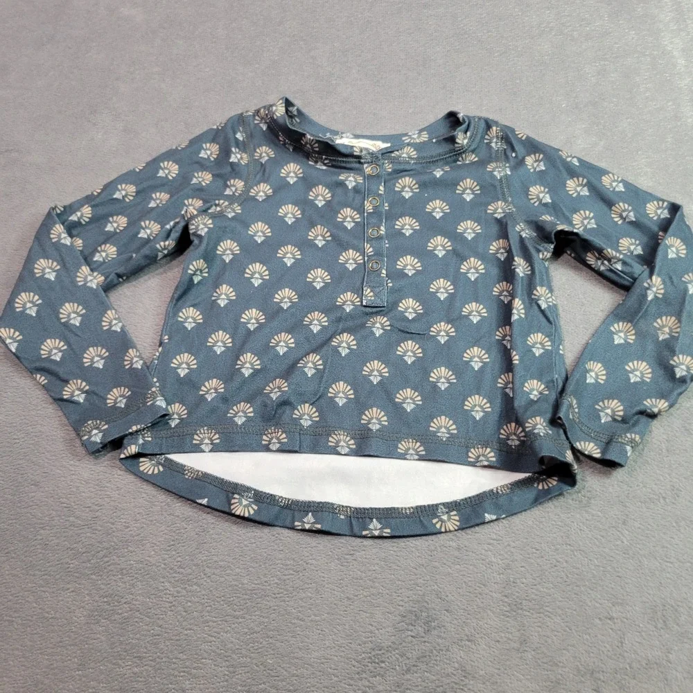 Mia Joy Product Top Girls Size 5 Teal Blue Fan Print Henley High-Low Boho Style